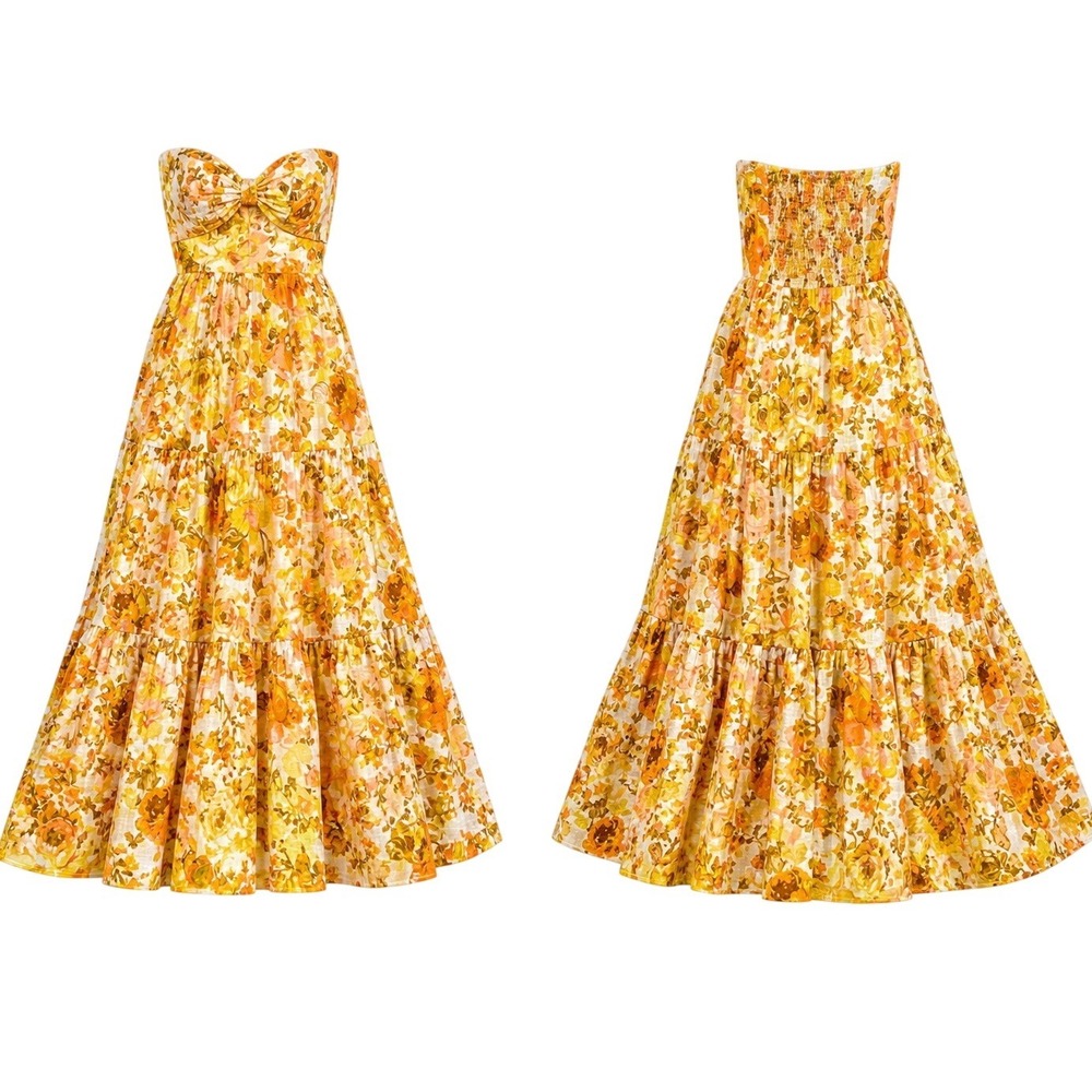 Zimmermann Raie Strapless Tiered Floral Yellow Cotton Maxi Dress Dress 0P US 2P - Picture 3 of 11